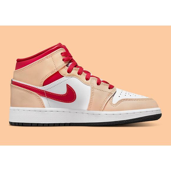 NEW Nike Air Jordan 1 Mid GS Beige White Red 554725 201 - SIZE 5Y = 6.5 WOMENS main image 11
